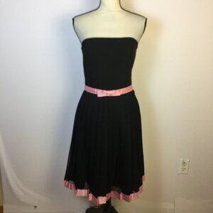 Vintage Rampage Strapless Fit & Flare Dress Size 9 Womans Black Pink Pleated Y2K